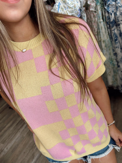 Wish You Well Checkered Top - Yellow