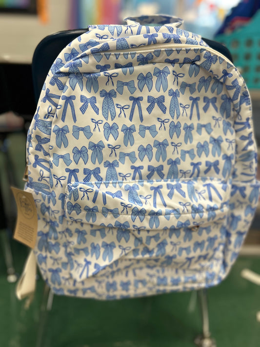Bow Print Canvas Backpack - Blue