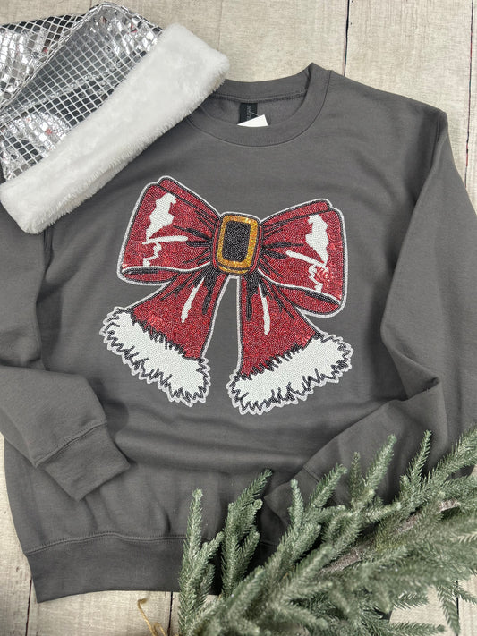 Santa Bow Sparkly Patch Sweatshirt