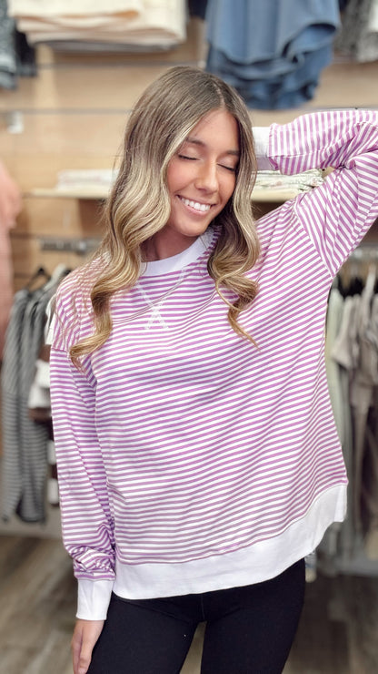 Glad to See You Striped Pullover - Bright Pink