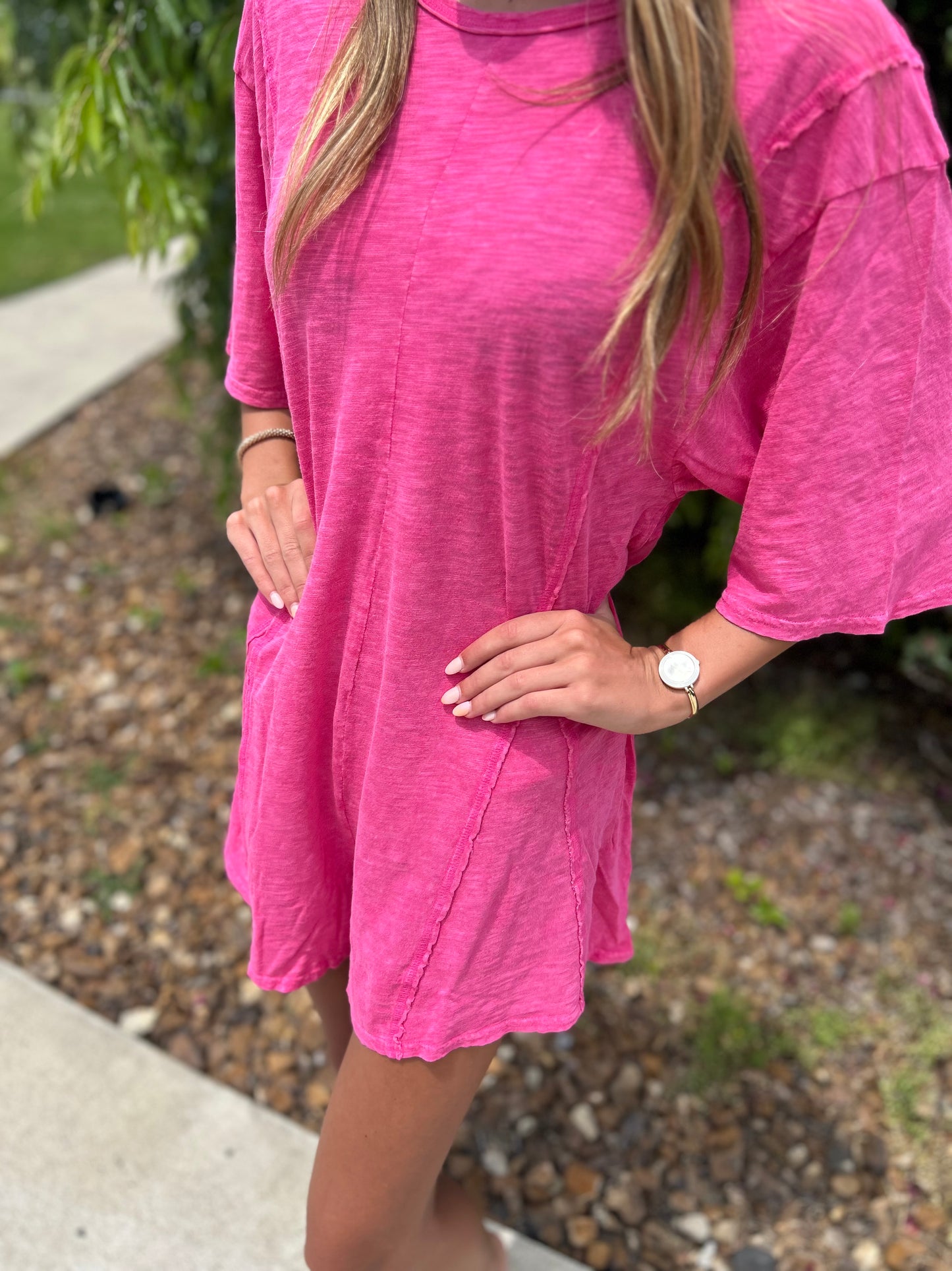 It's On Mineral Wash Romper - Hot Pink