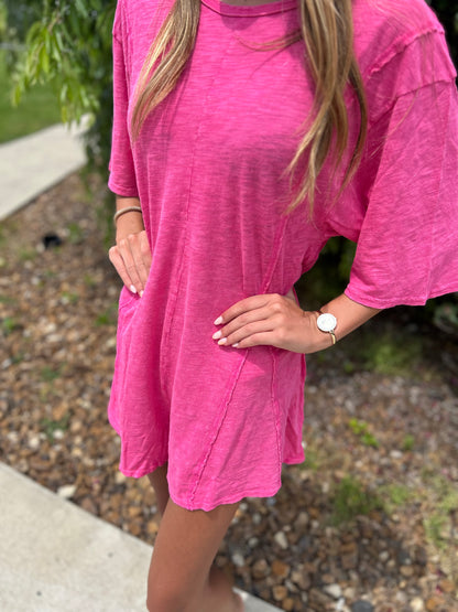 It's On Mineral Wash Romper - Hot Pink