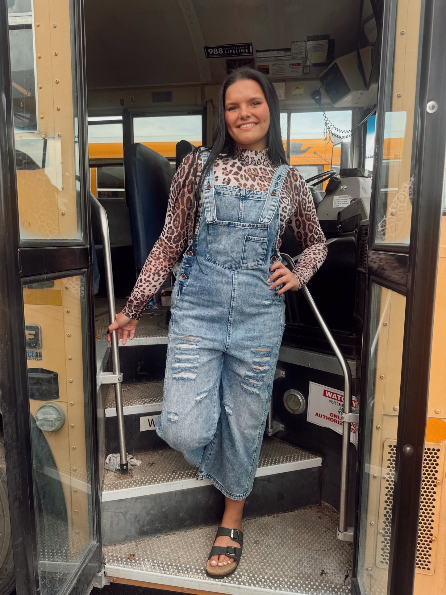 Grayce Distressed Wide Leg Overalls