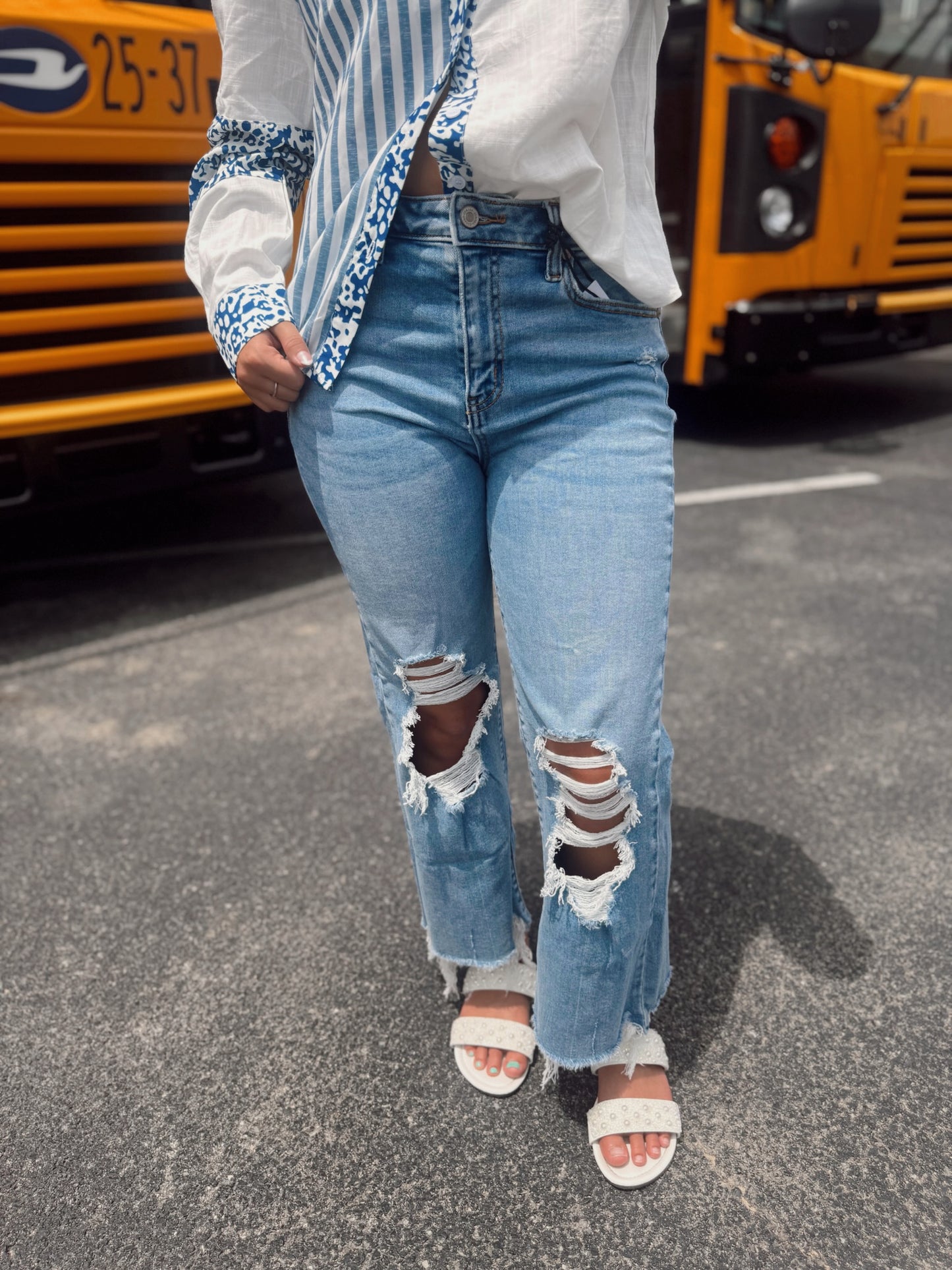 Michelle Cropped Distressed Flares