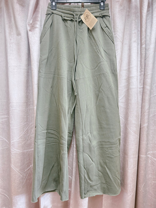 Fleece Wide Leg Sweatpants - Lt Olive