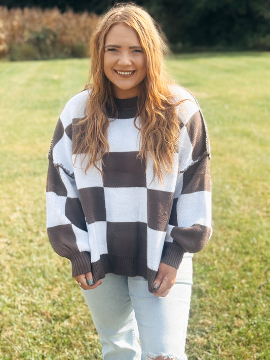 Love You A Latte Checkered Sweater
