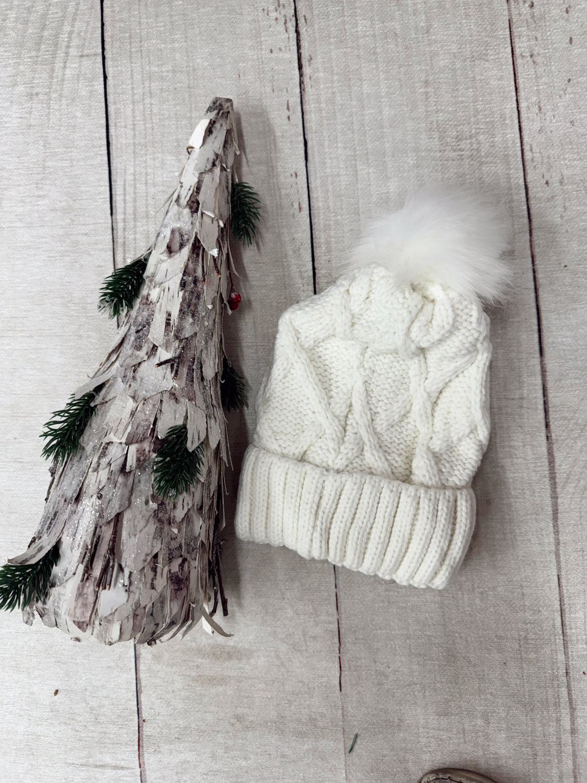 Cream and Gray Knit Beanie Beanie Beige & Gray with cables – Awana Alpaca main image 2
