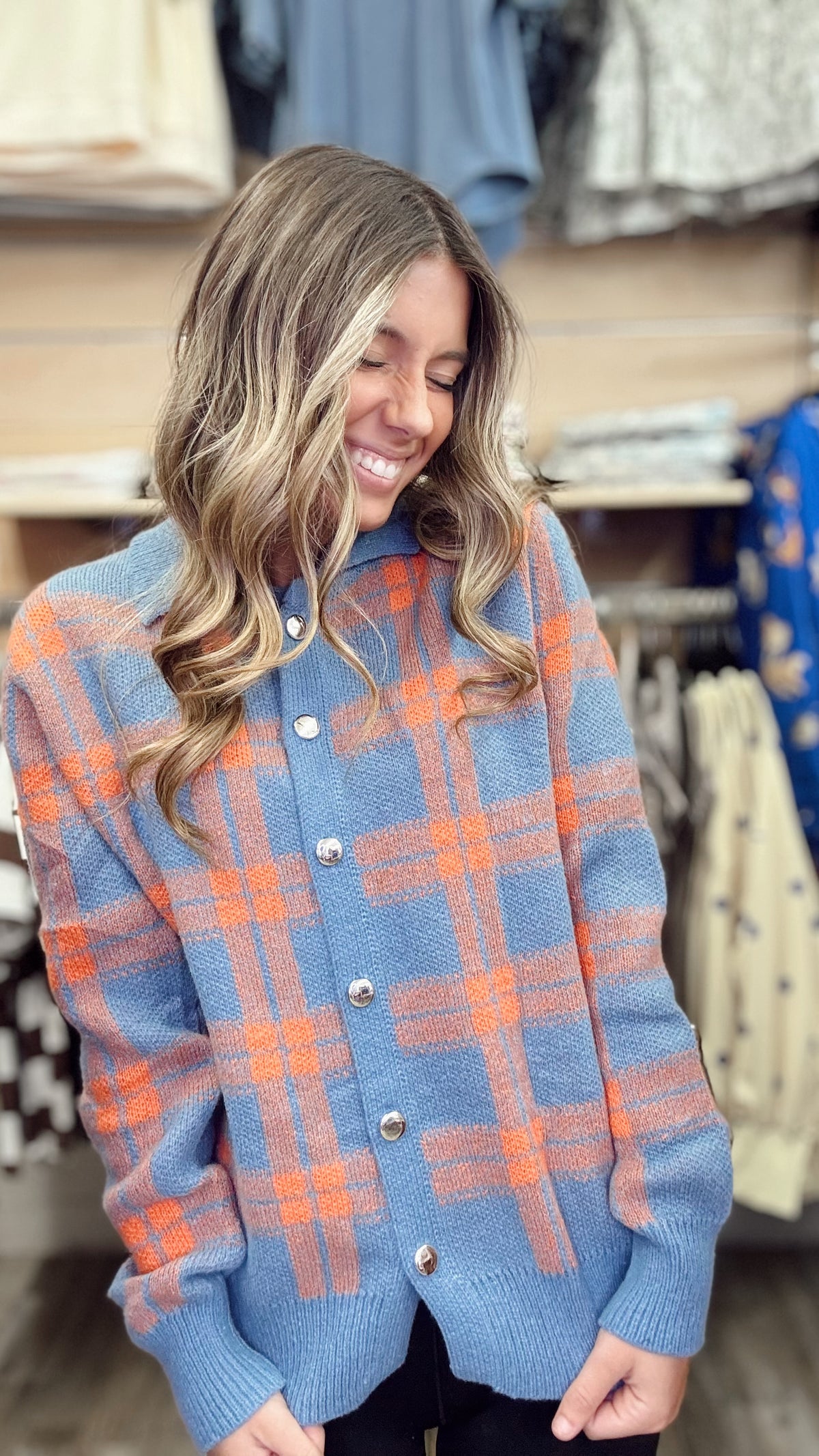 Country Cutie Plaid Button Down Sweater