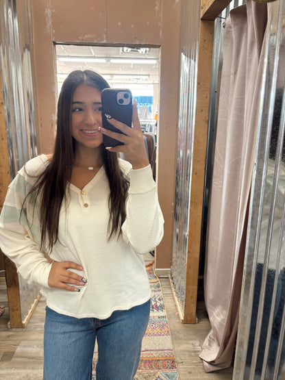 DB - Ivory & Sage 2 Button Long Sleeve Top