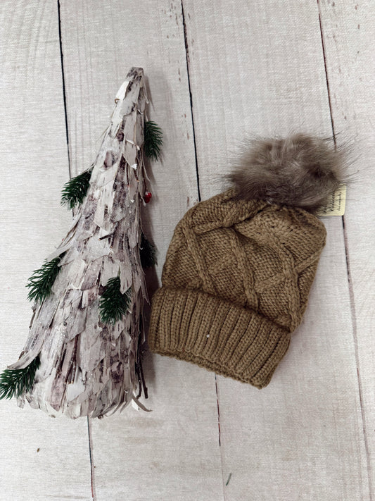 Thick Cable Knit Fleece Lined Beanie - Khaki