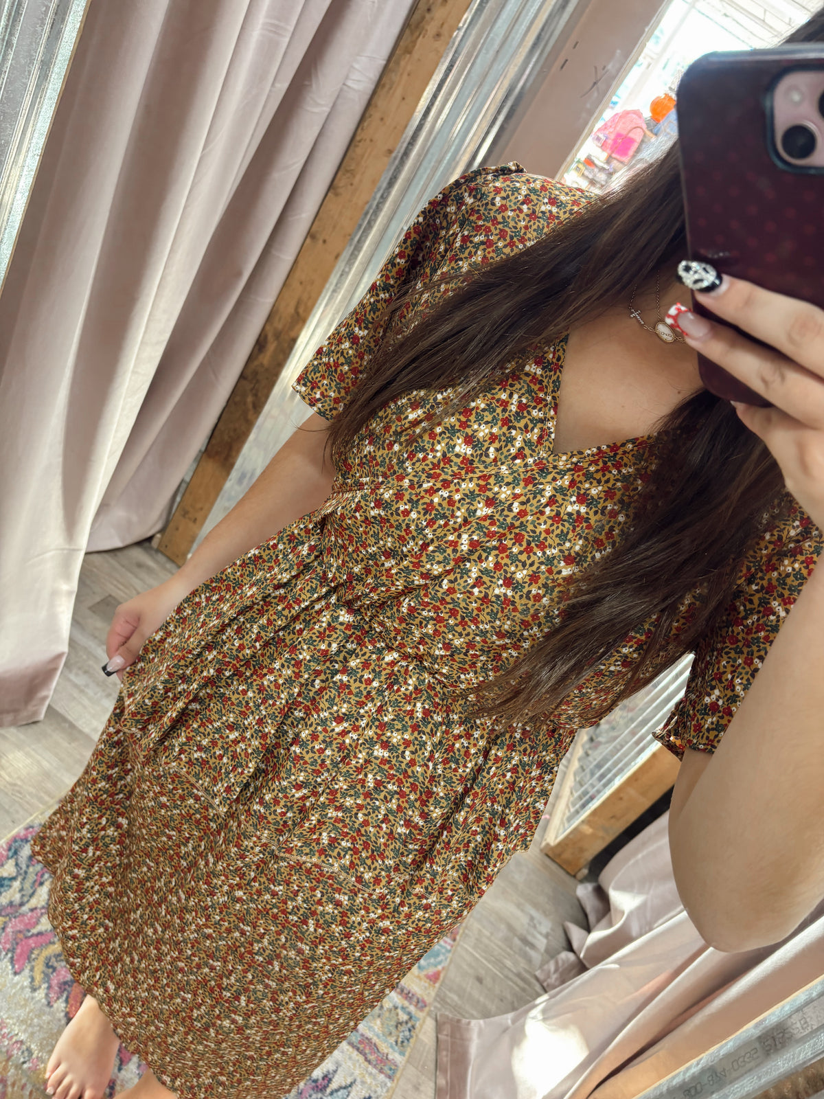 DB - Floral Mustard Midi Dress