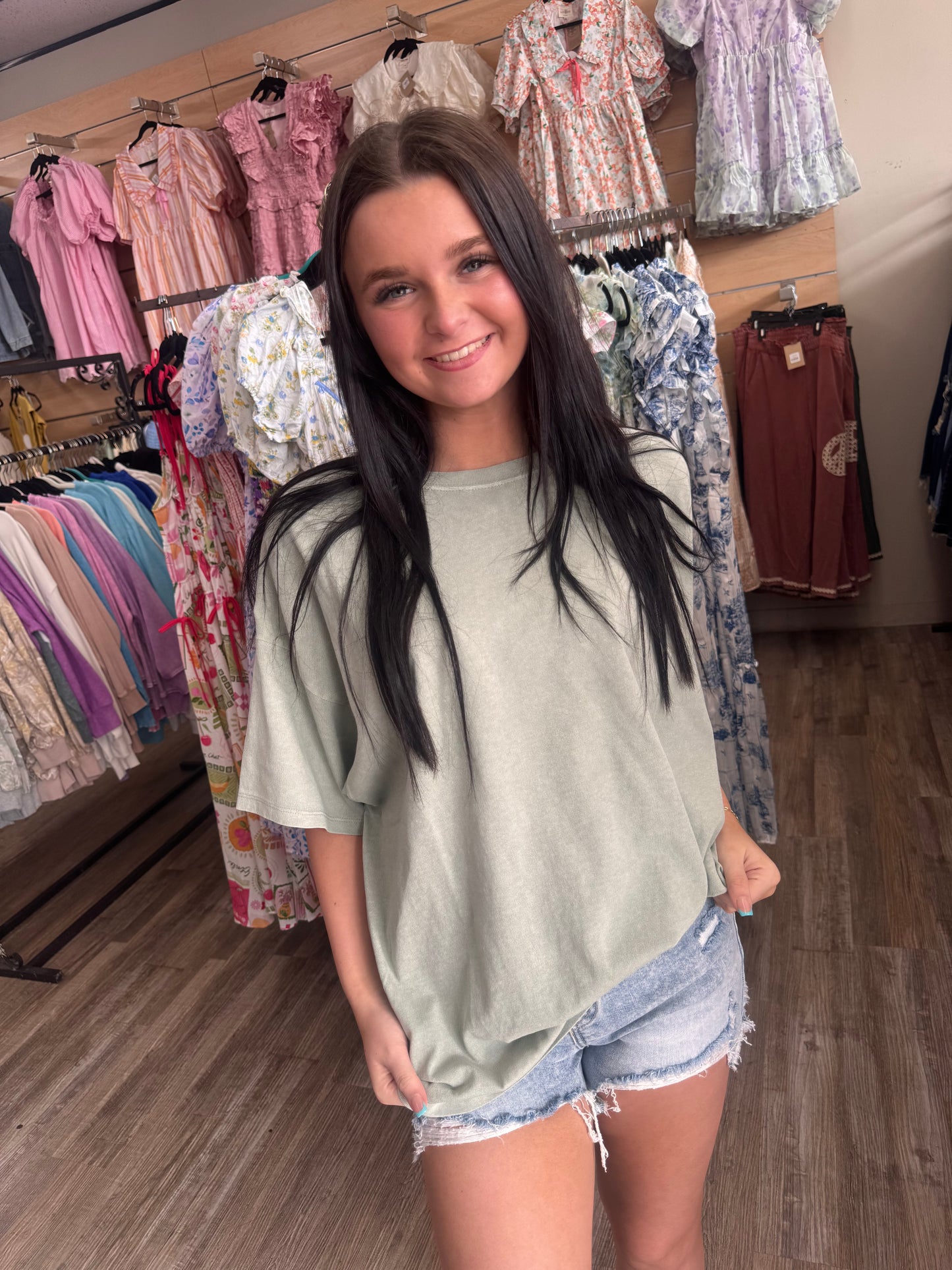 Everyday Me Mineral Wash Top - Sage