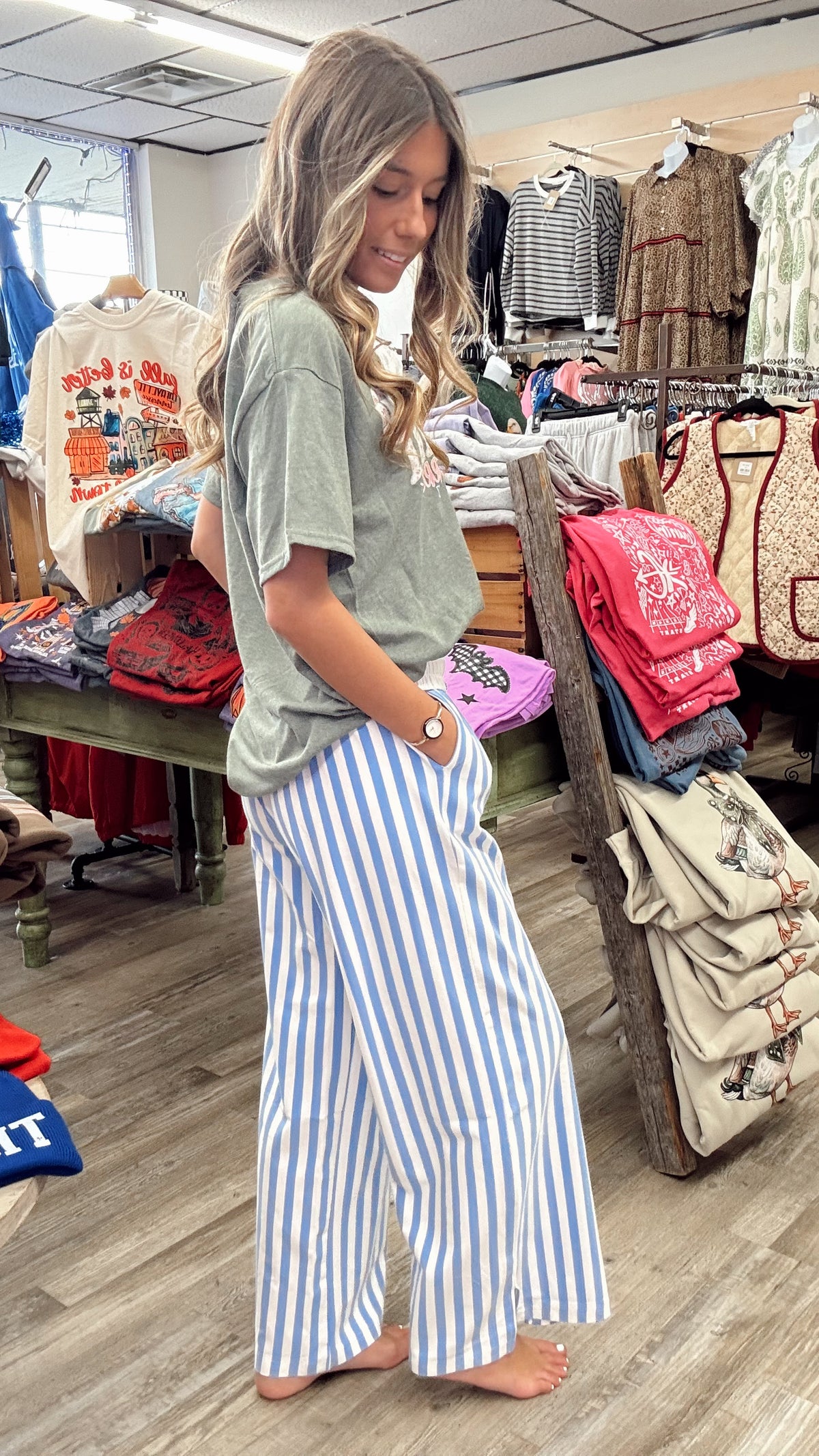 Gameday Striped Pants - Cornflower