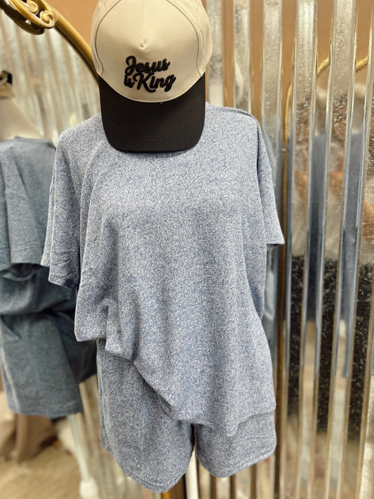 DOORBUSTER Melange Short Sleeve Set - Lt Navy
