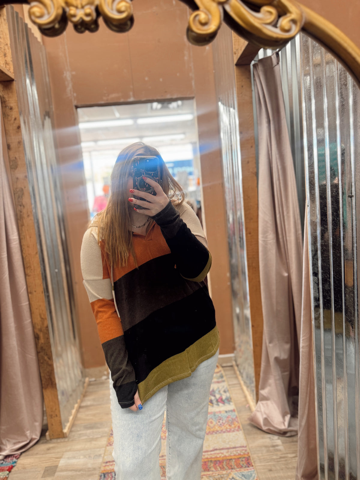 DB - Black/White Striped Mustard V-Neck