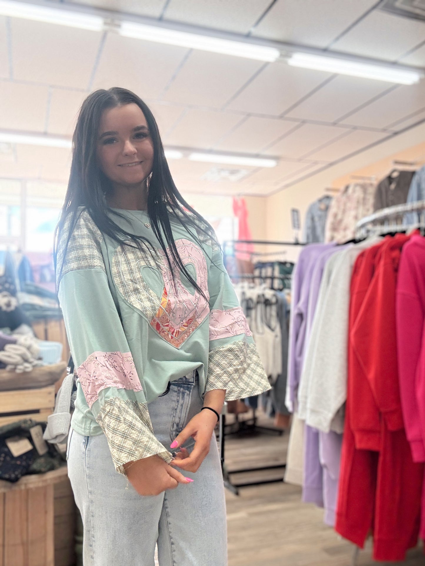 Love You Most Patchwork Heart Top