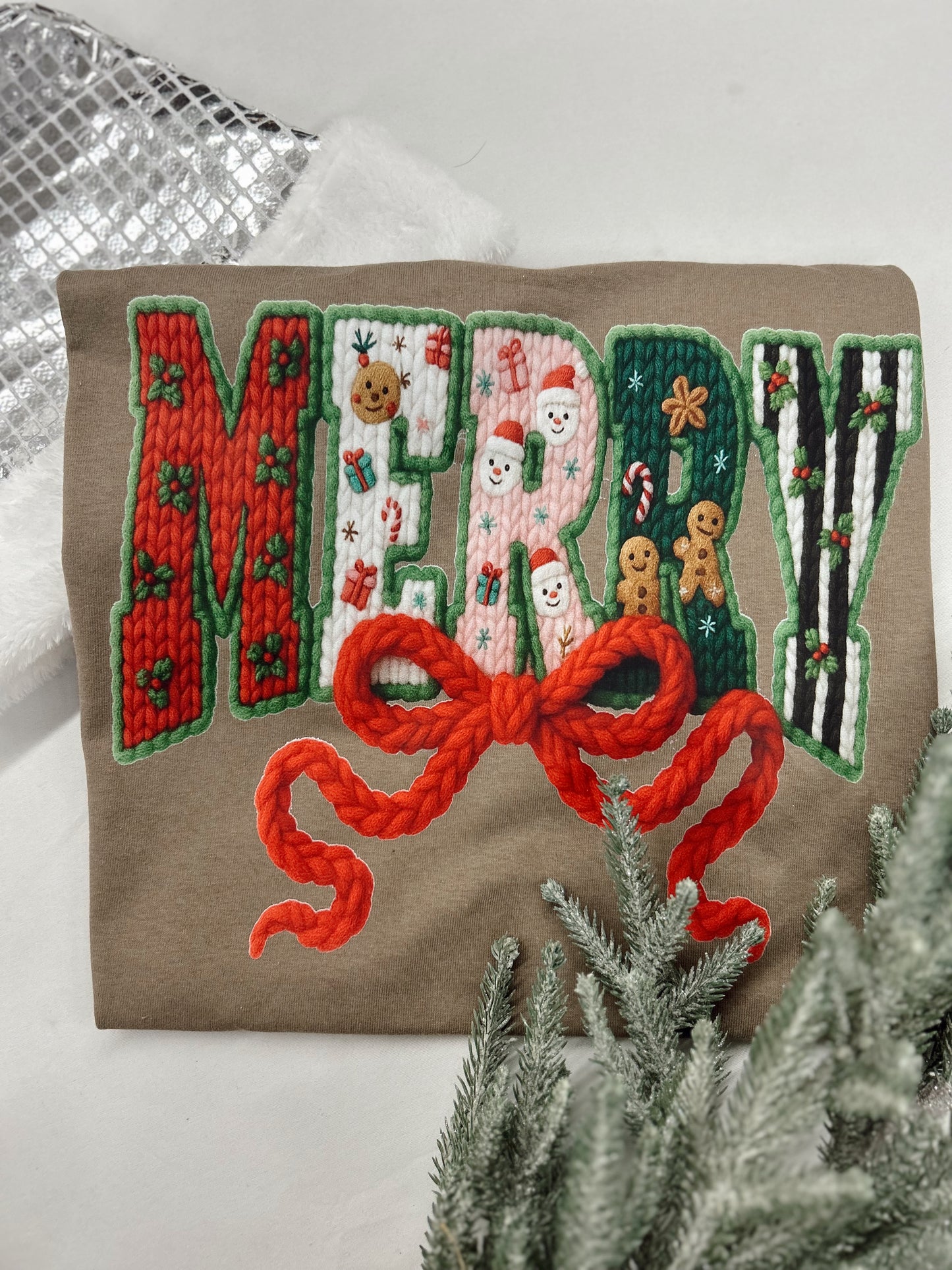 Merry Bow Crochet Graphic Tee