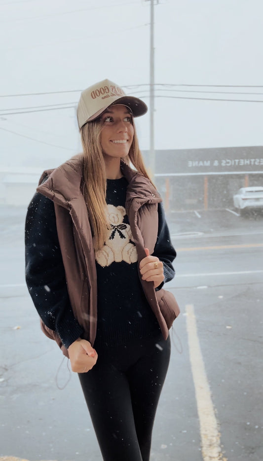 All Smiles Here Puffer Vest - Brown