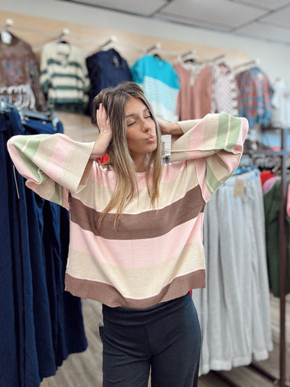 Vintage Vibes Stripe Sweater - Pink