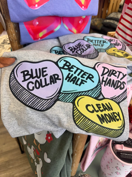 VDAY SALE - Short Sleeve Blue Collar Candy Hearts