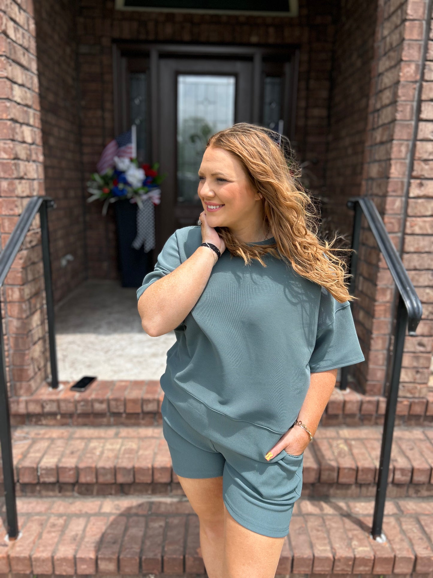 Gone Today 2 Piece Ribbed Set - Ash Jade