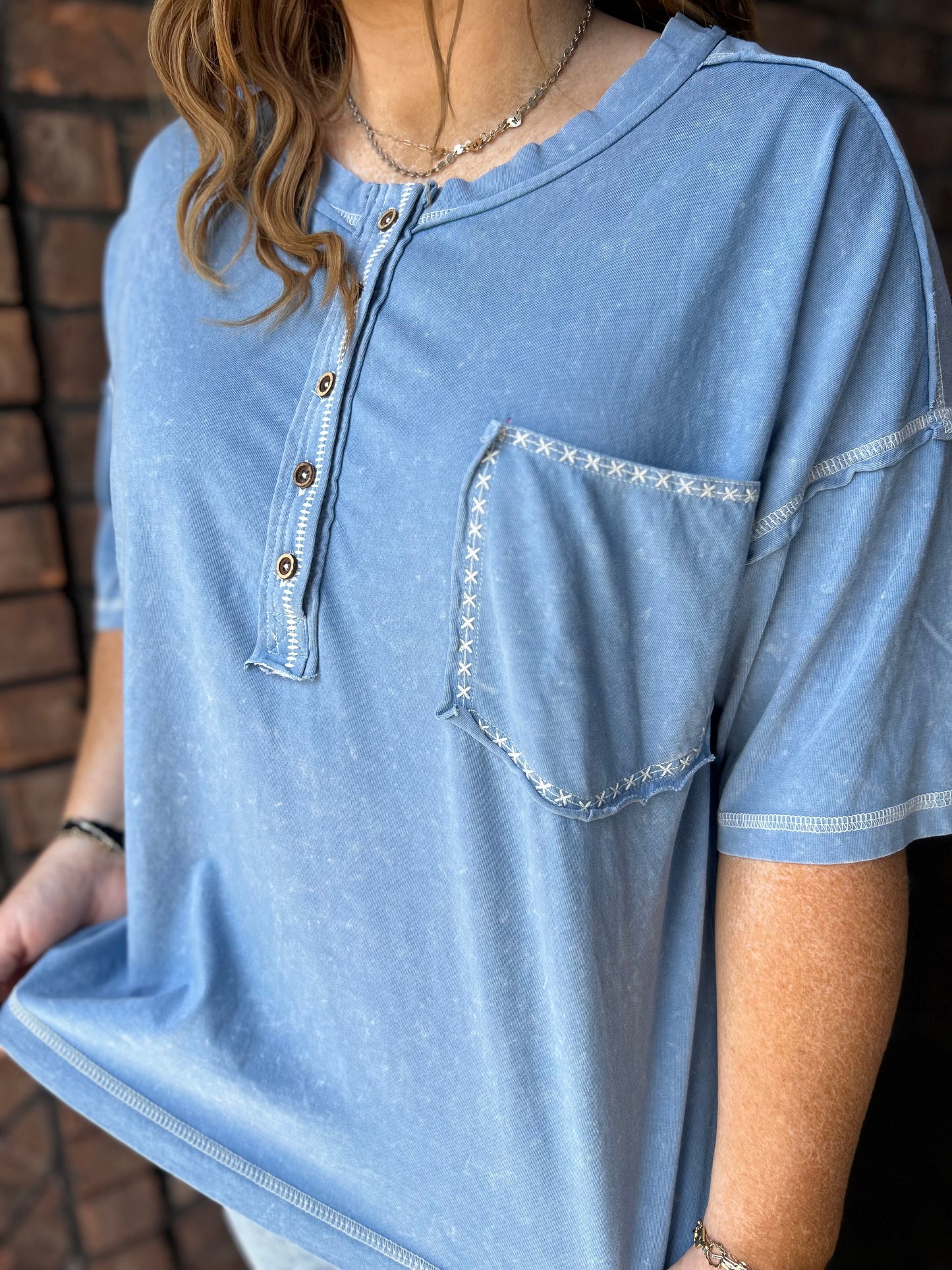Just Be You Mineral Wash Top - Blue