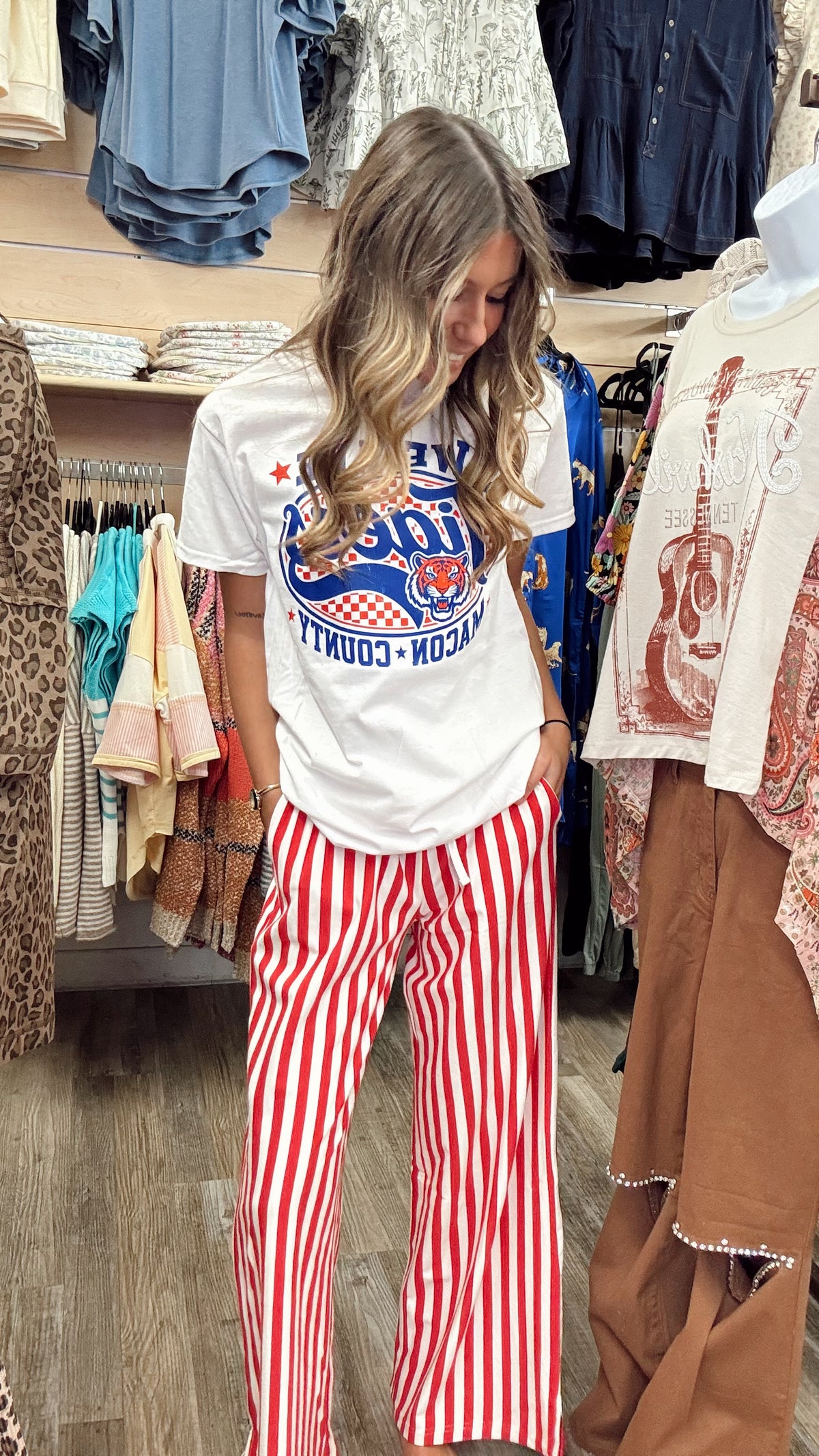 Gameday Striped Pants - Ruby