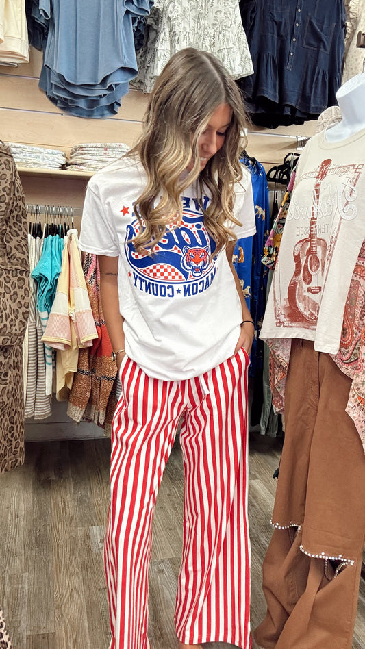 Gameday Striped Pants - Ruby