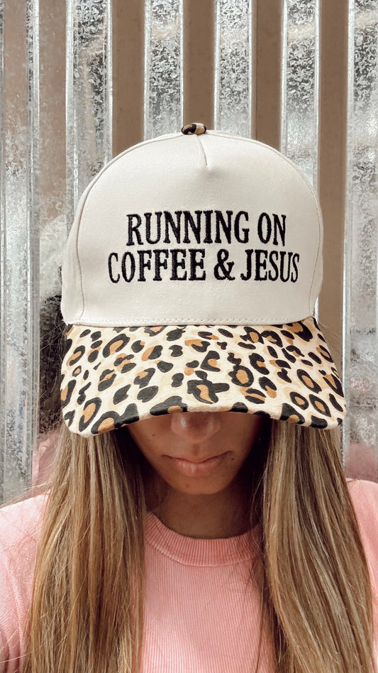 Running on Coffee & Jesus Ball Cap - Cheetah