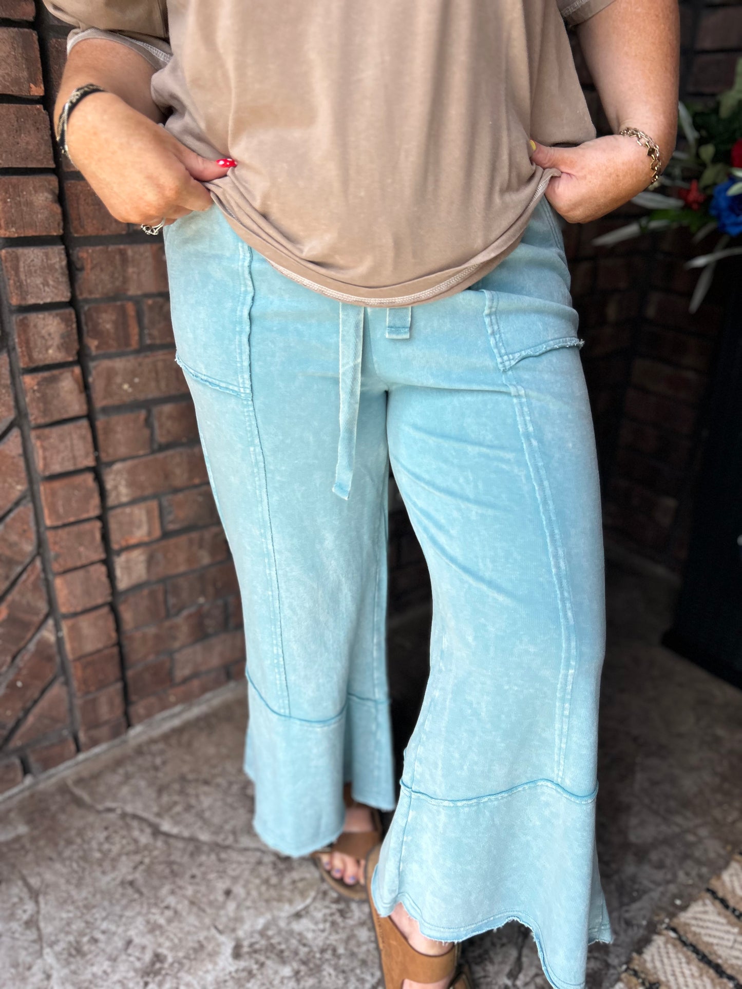 Talk Sweet To Me Flare Pants - Dusty Teal