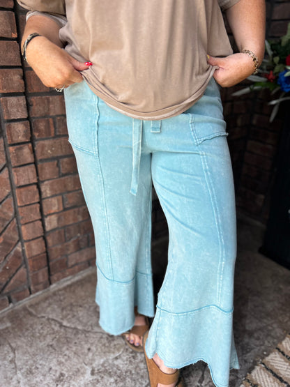 Talk Sweet To Me Flare Pants - Dusty Teal