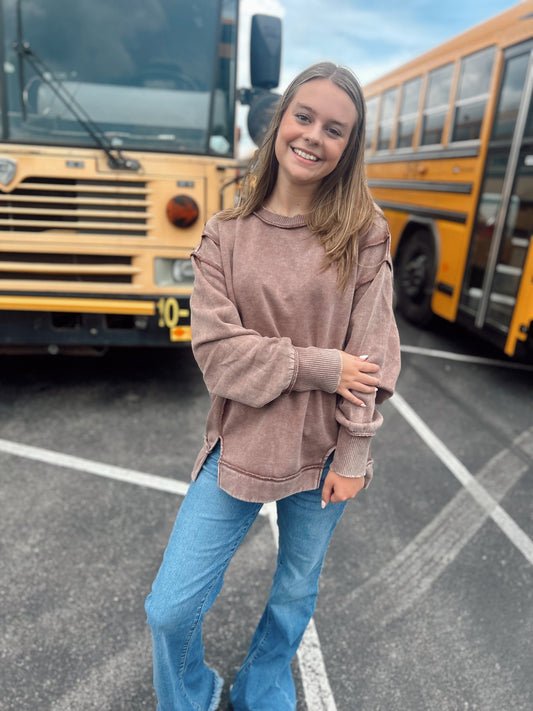 The Best Feeling Acid Wash Sweatshirt - Brown