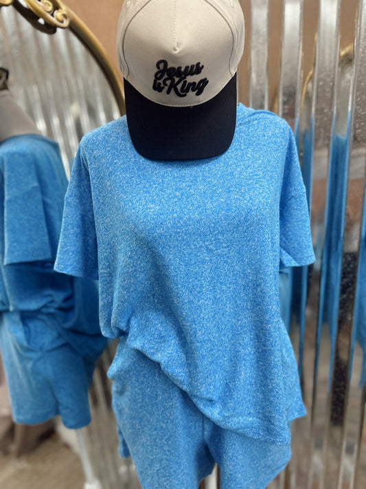 DOORBUSTER Melange Short Sleeve Set - Ocean Blue
