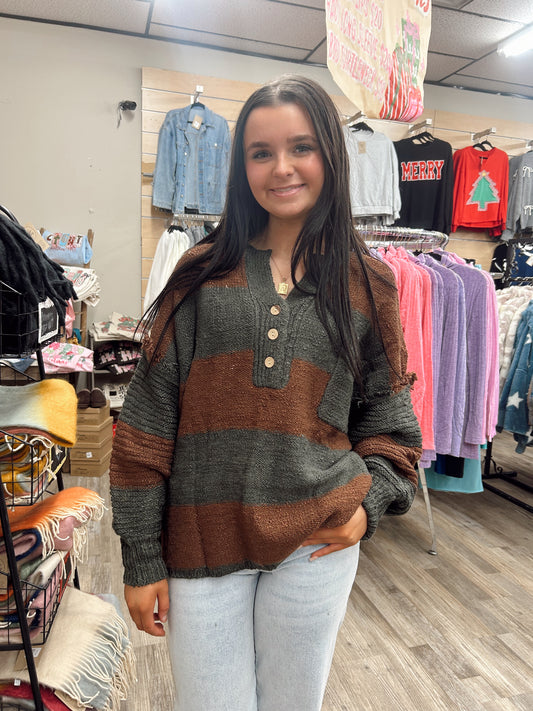 Daydreaming Striped Sweater - Olive