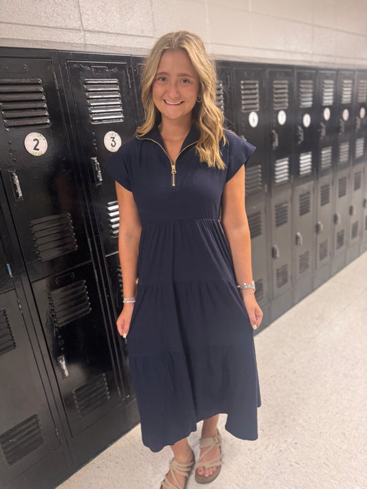 Calm In The Storm Knit Dress - Navy