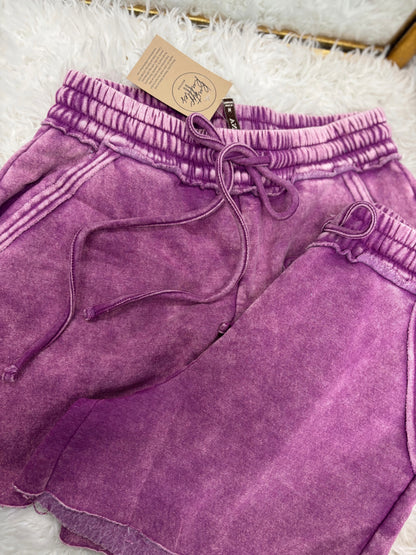 DOORBUSTER Acid Wash Shorts - Lt Plum