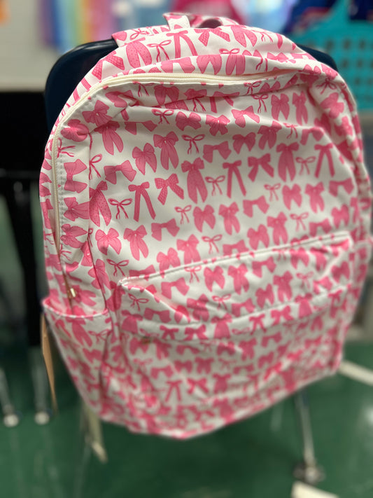 Bow Print Canvas Backpack - Pink