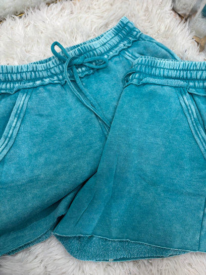DOORBUSTER Acid Wash Shorts - Lt Teal