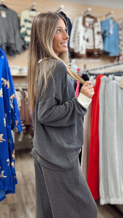 Match Made Ribbed 2 Piece Set - Charcoal