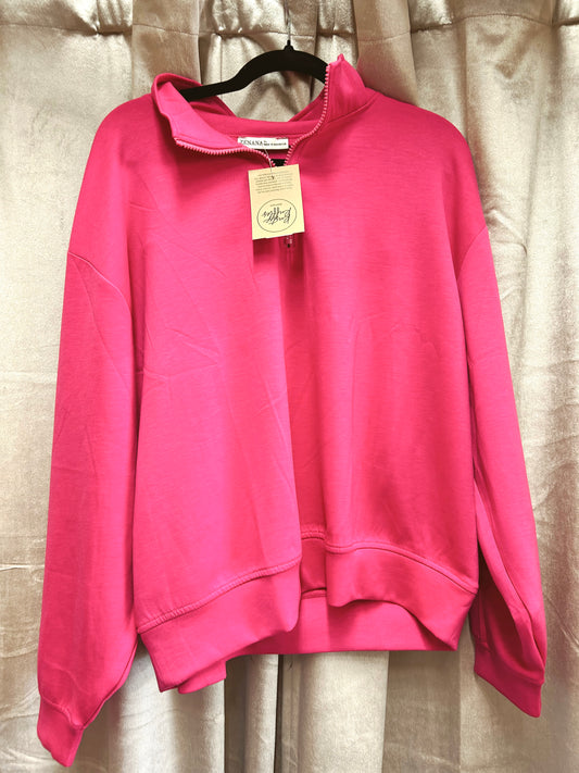 Scuba Half Zip Pullover Sweatshirt - Hot Pink