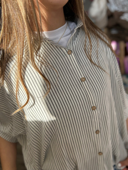 Wanderlust Striped Button Down Top - Black