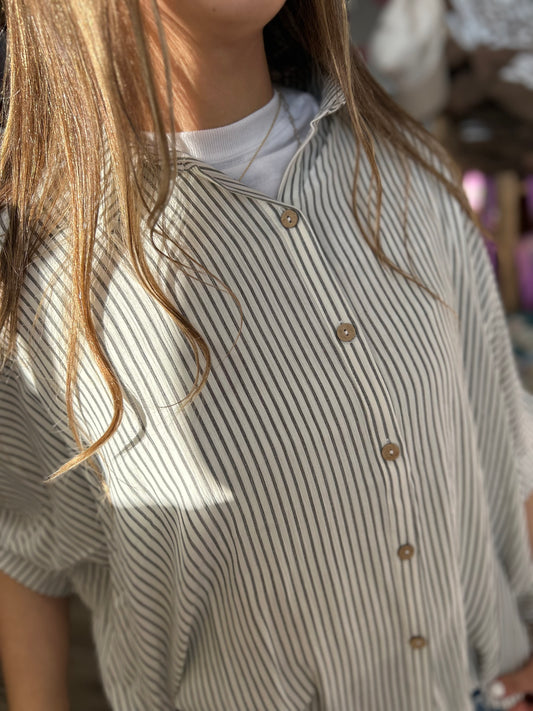 Wanderlust Striped Button Down Top - Black