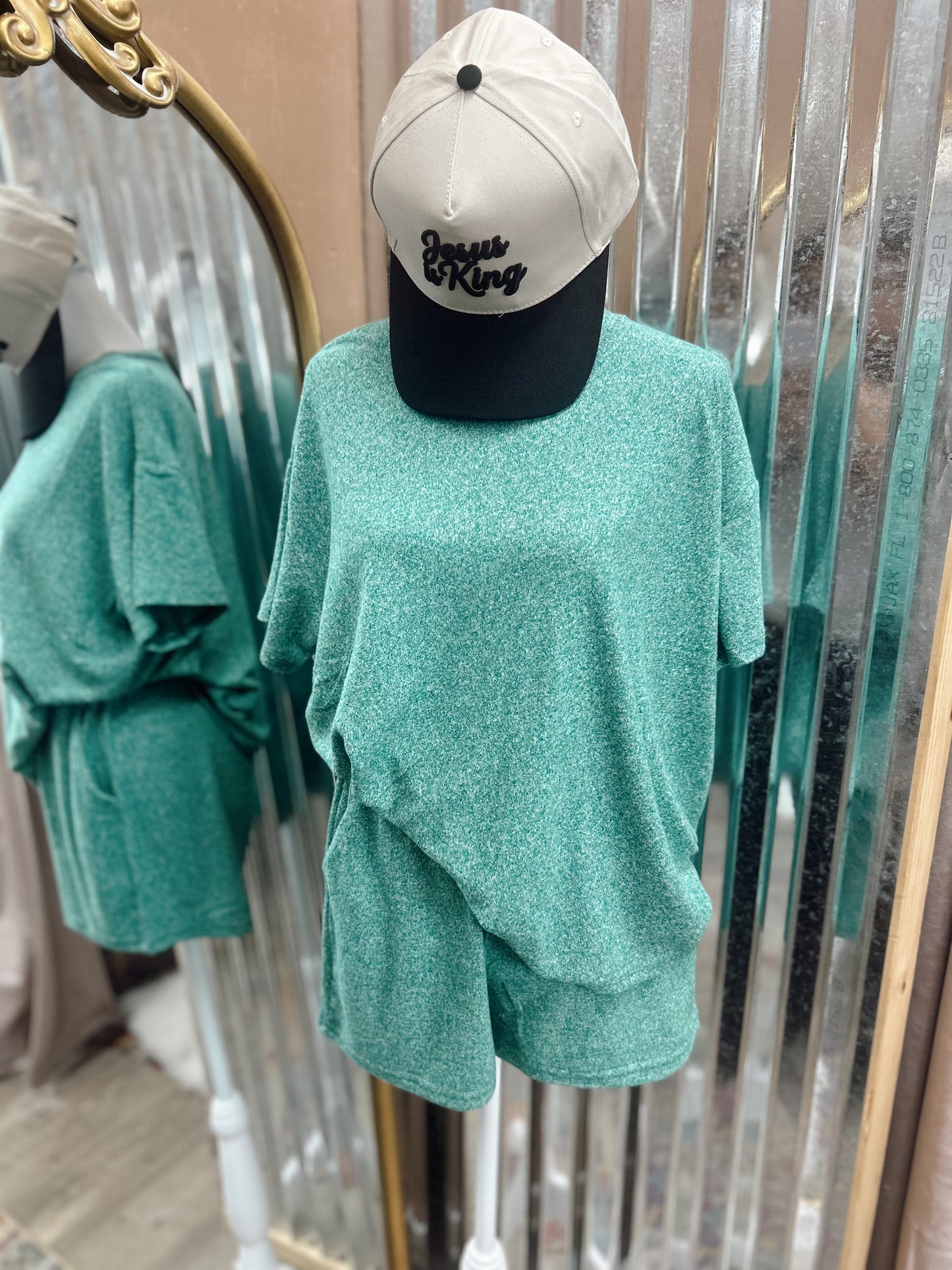 DOORBUSTER Melange Short Sleeve Set - Dk Green