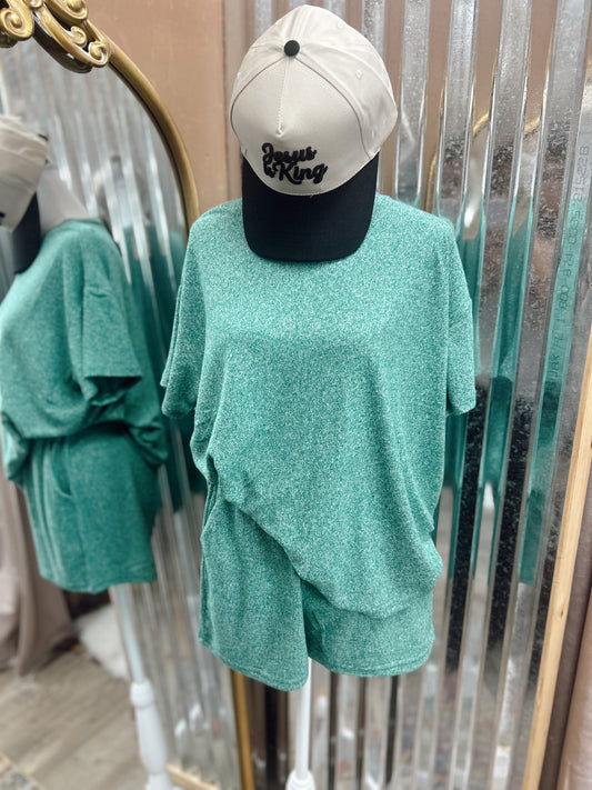 DOORBUSTER Melange Short Sleeve Set - Dk Green