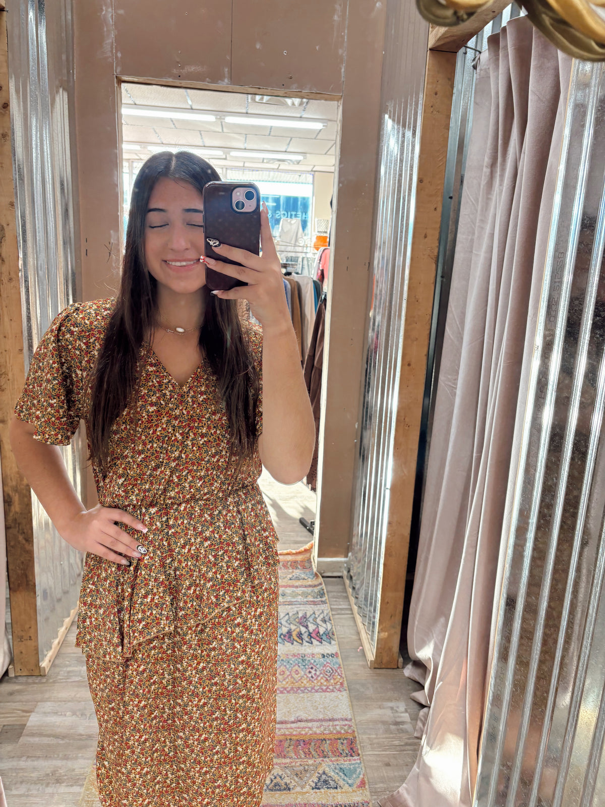 DB - Floral Mustard Midi Dress