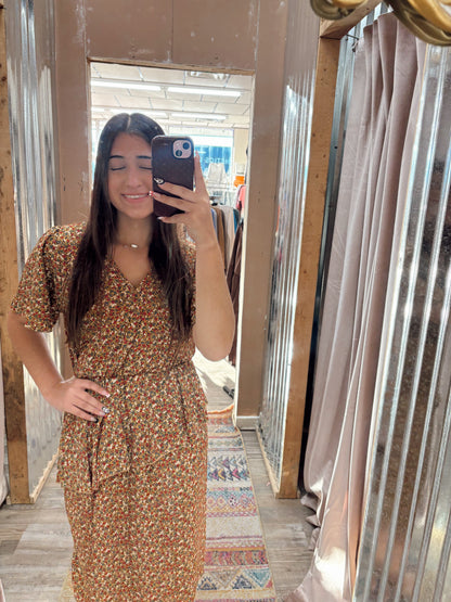 DB - Floral Mustard Midi Dress