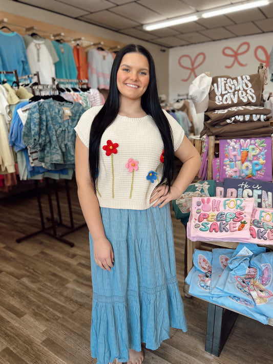 Simply Sweet Tiered Maxi Skirt - Denim Blue