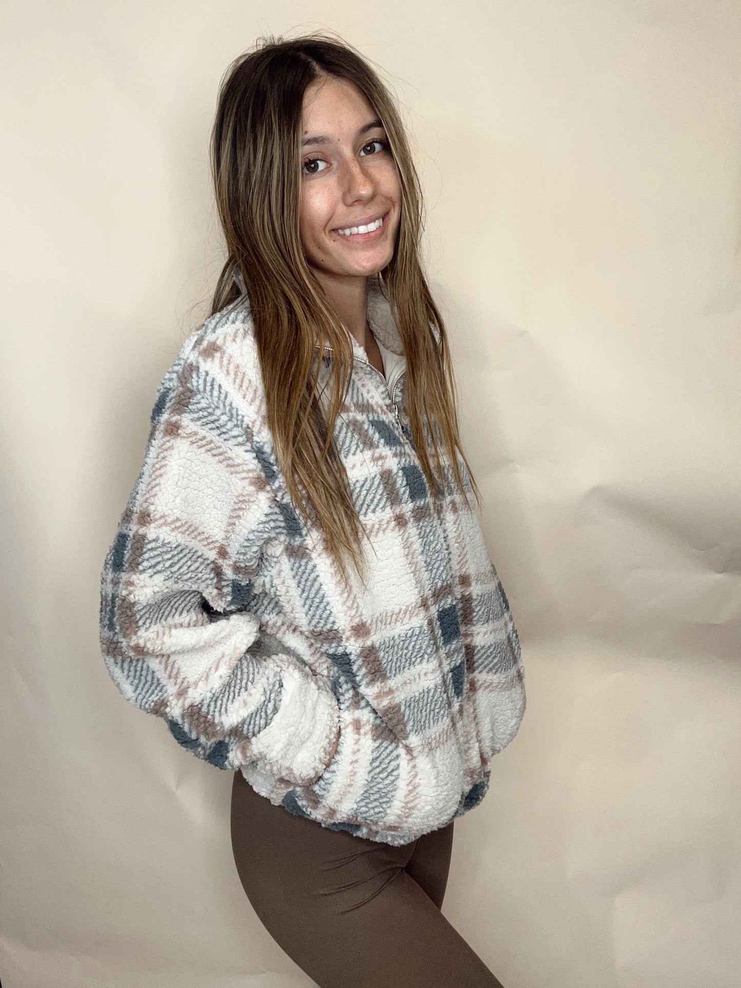 Cozy Vibes Sherpa 1/2 Pullover - Brown