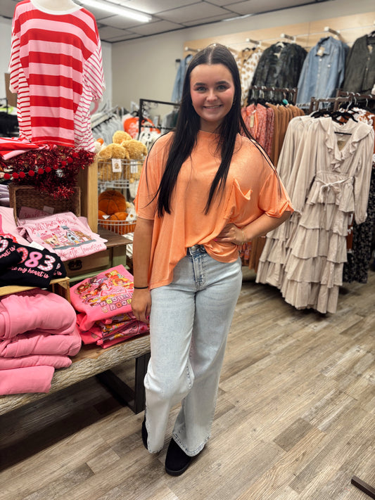 Best Yet Washed Short Sleeve Top - Coral