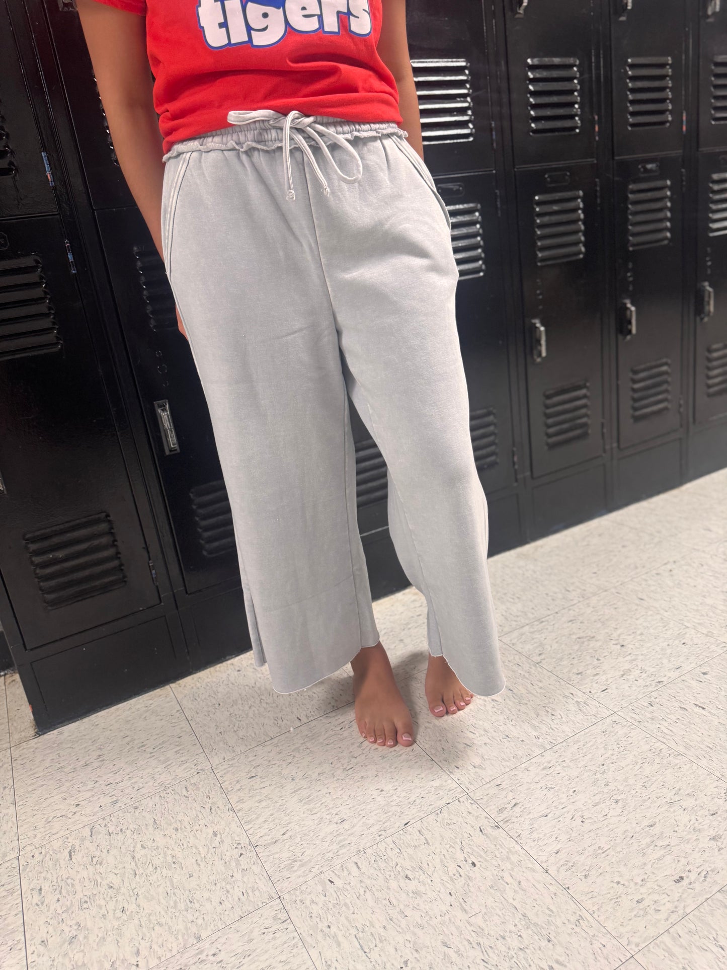 DOORBUSTER Acid Wash Flare Pants - Light Grey